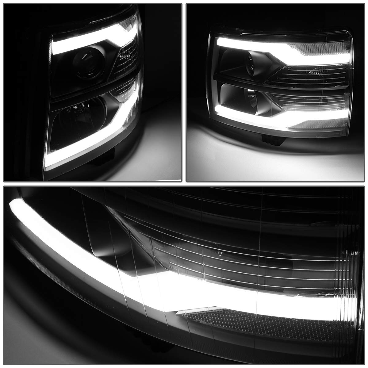 Dna Motoring Hl-Hpl-Csil07-G2-Bk-Cl1 Dual Led Drl Projector Headlight/Lamp (For 07-14 Chevy Silverado)