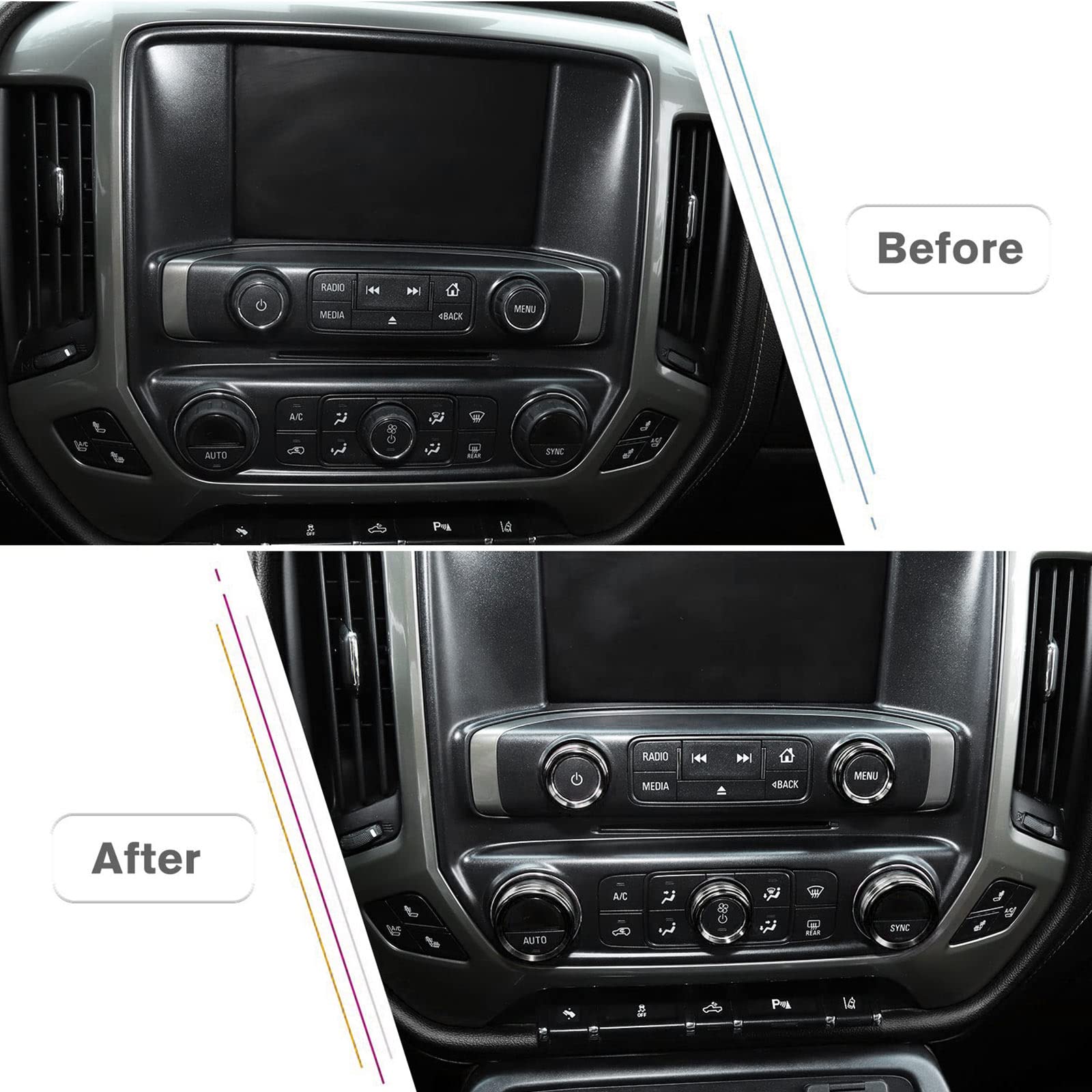 Jecar Center Console Switch Button Trim Air Conditioner Control Knob Cover For Chevy Silverado & Gmc Sierra 2014-2018, Black