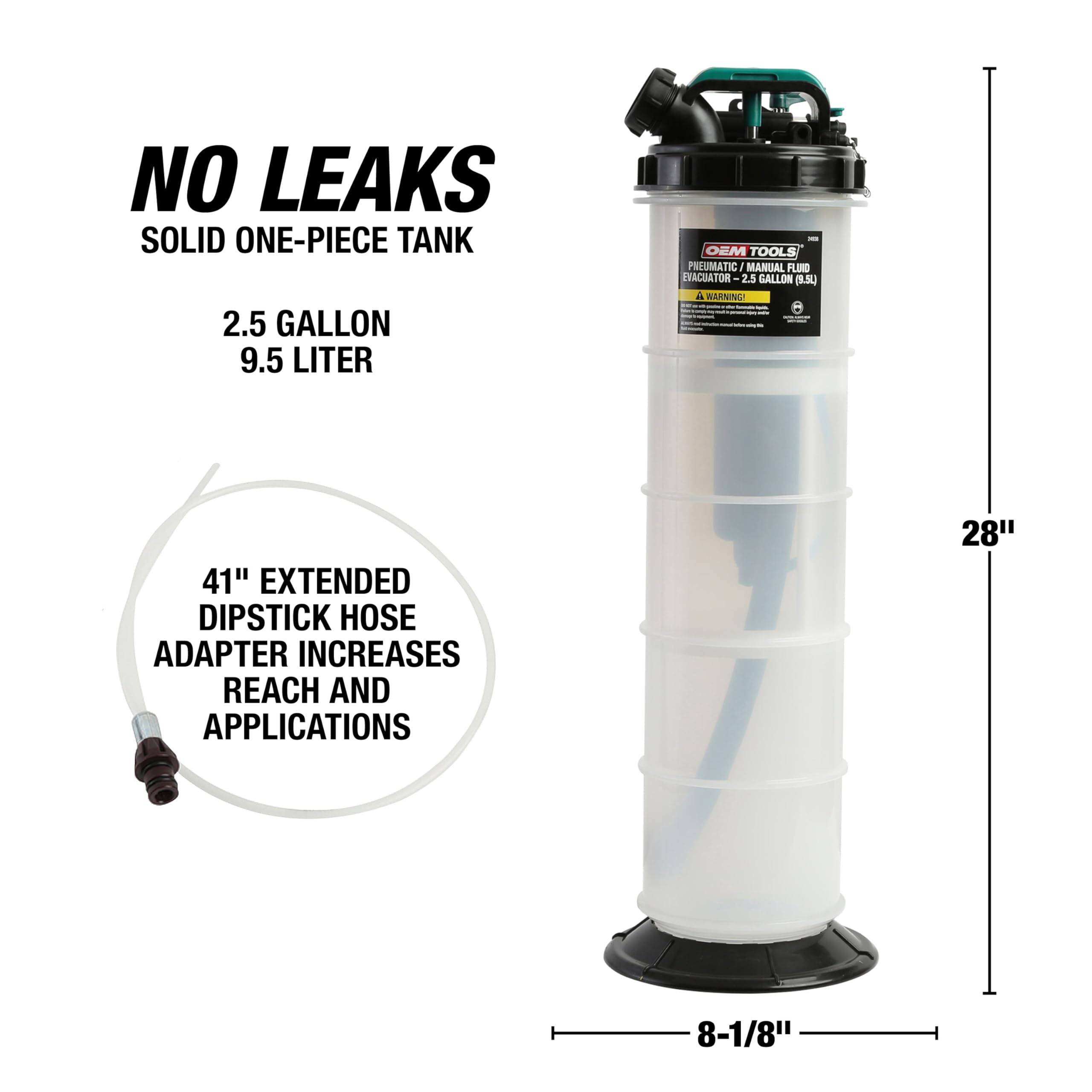 Oemtools 24938 Pneumatic/Manual Fluid Extractor, 9.5L Oil Extractor, Automotive Tool For Engine Oil, Transmission Fluid, And Coo