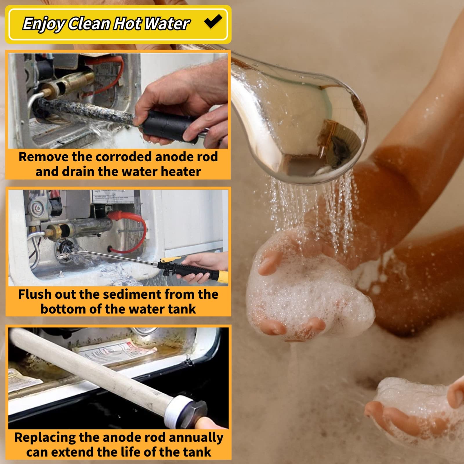 3Pack Rv Water Heater Anode Rod And Flush Wand, Compatible With Suburban And Mor-Flo Water Heater Tanks, 9.25'' Length & 3/4'' N