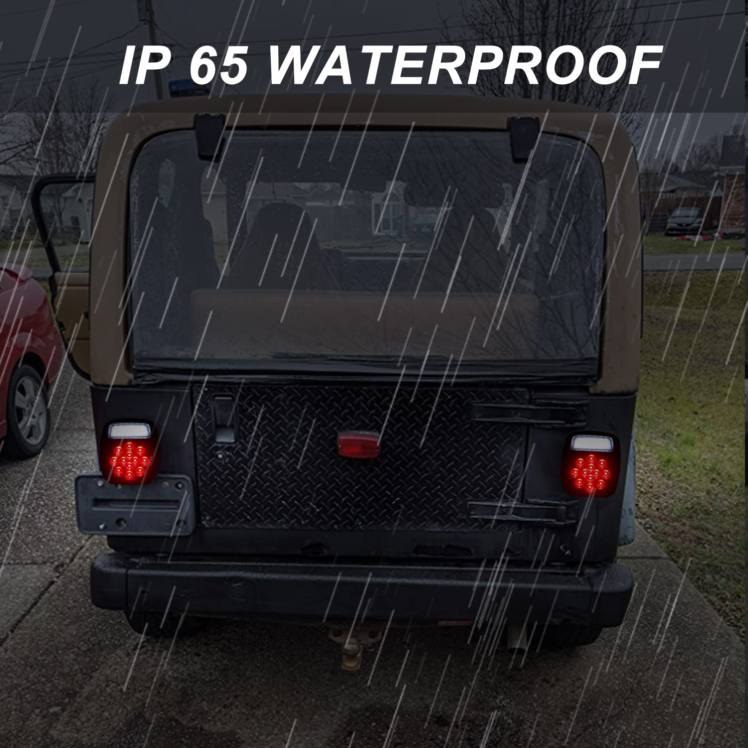 2Pcs Smoked Universal Rear Square Combination 39 Led Signal Tail Lights W/License Plate And Backup Reverse Lights Flatbed Trucks