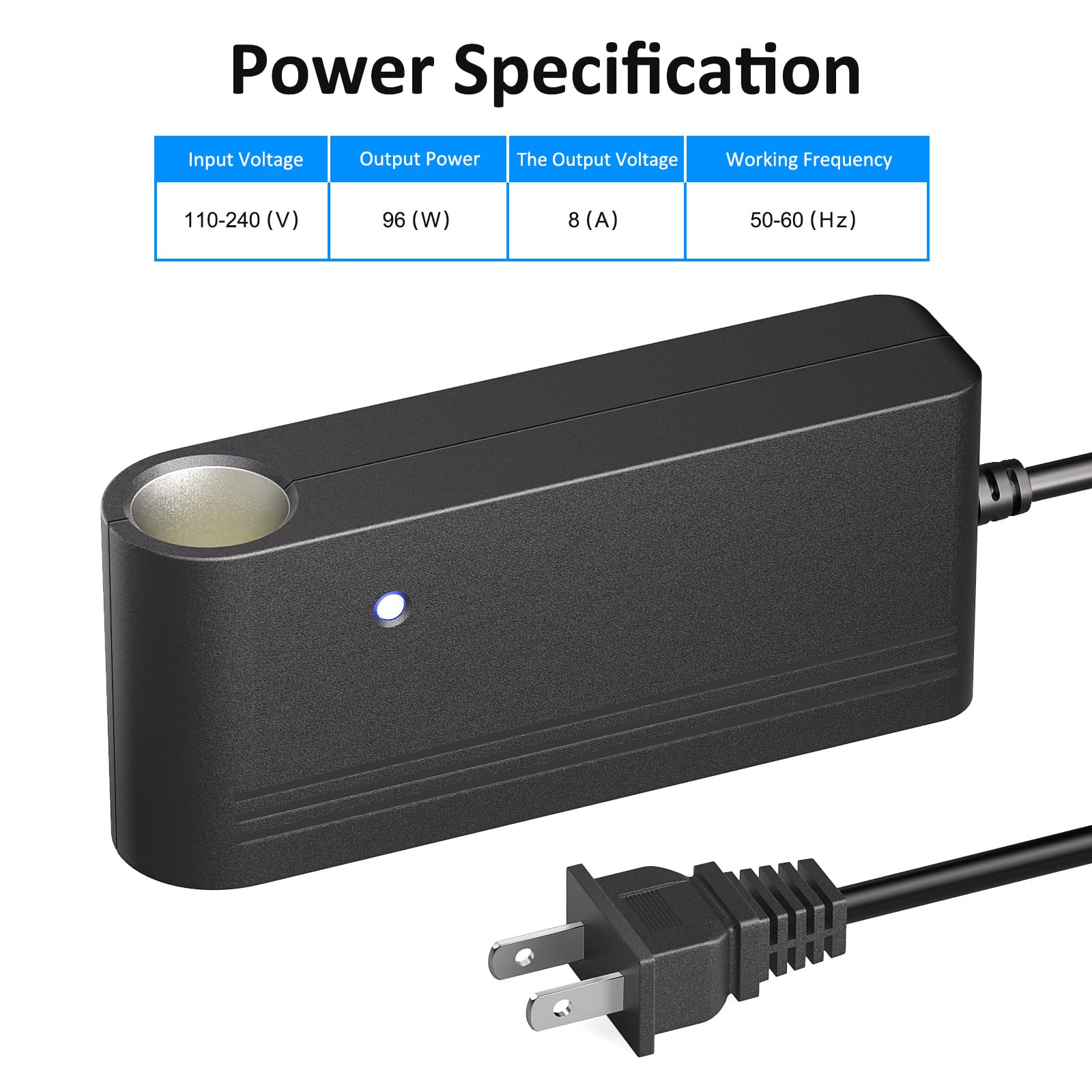 Suacopzar 12V 8A 96W Ac To Dc Cigarette Lighter Socket Power Adapter, Ac 100~240V To Dc 12V Car Power Supply Converter, Converte