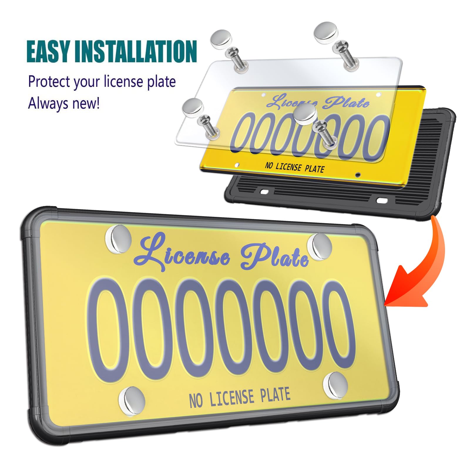 Aootf License Plate Protector- Clear Novelty Number Plate Cover With Silicone Car Tag Frame, Unbreakable Cover To Protect Front