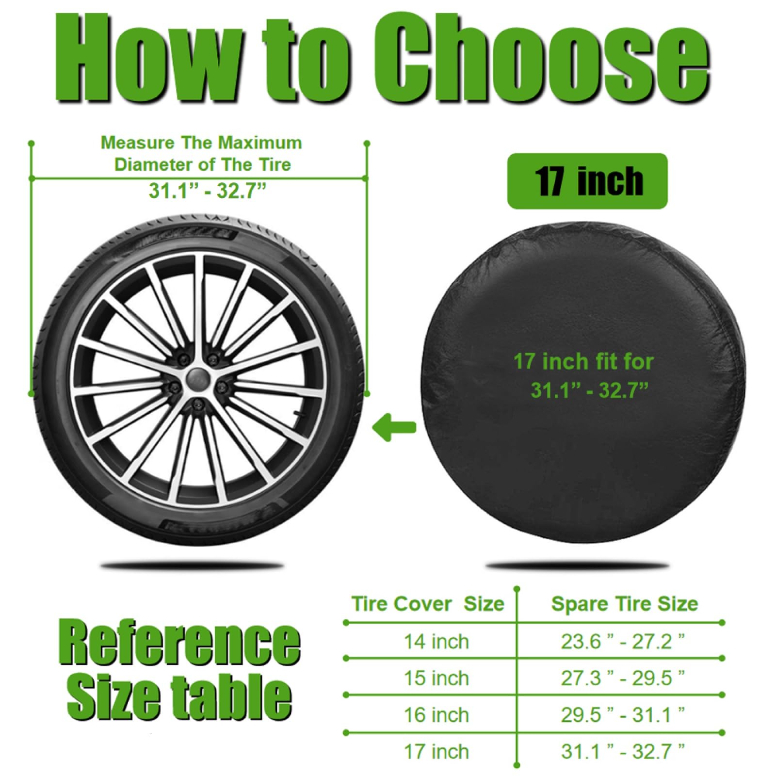 WSSROGY 17 inch PU Leather Soft Trailer Spare Tire Cover Fit for Jeep, SUV, Truck (Black, 14 inch for Diameter 31 '' - 33 '')