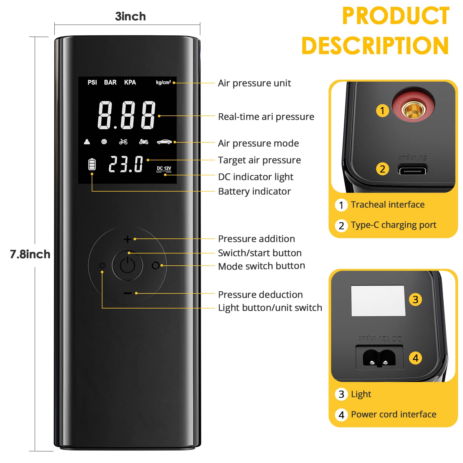 Tire Inflator Portable Air Compressor Fits Car&Truck-[12V Dc&6000Mah Battery]-150Psi Cordless Electric Smart Pump-Digital Pressu