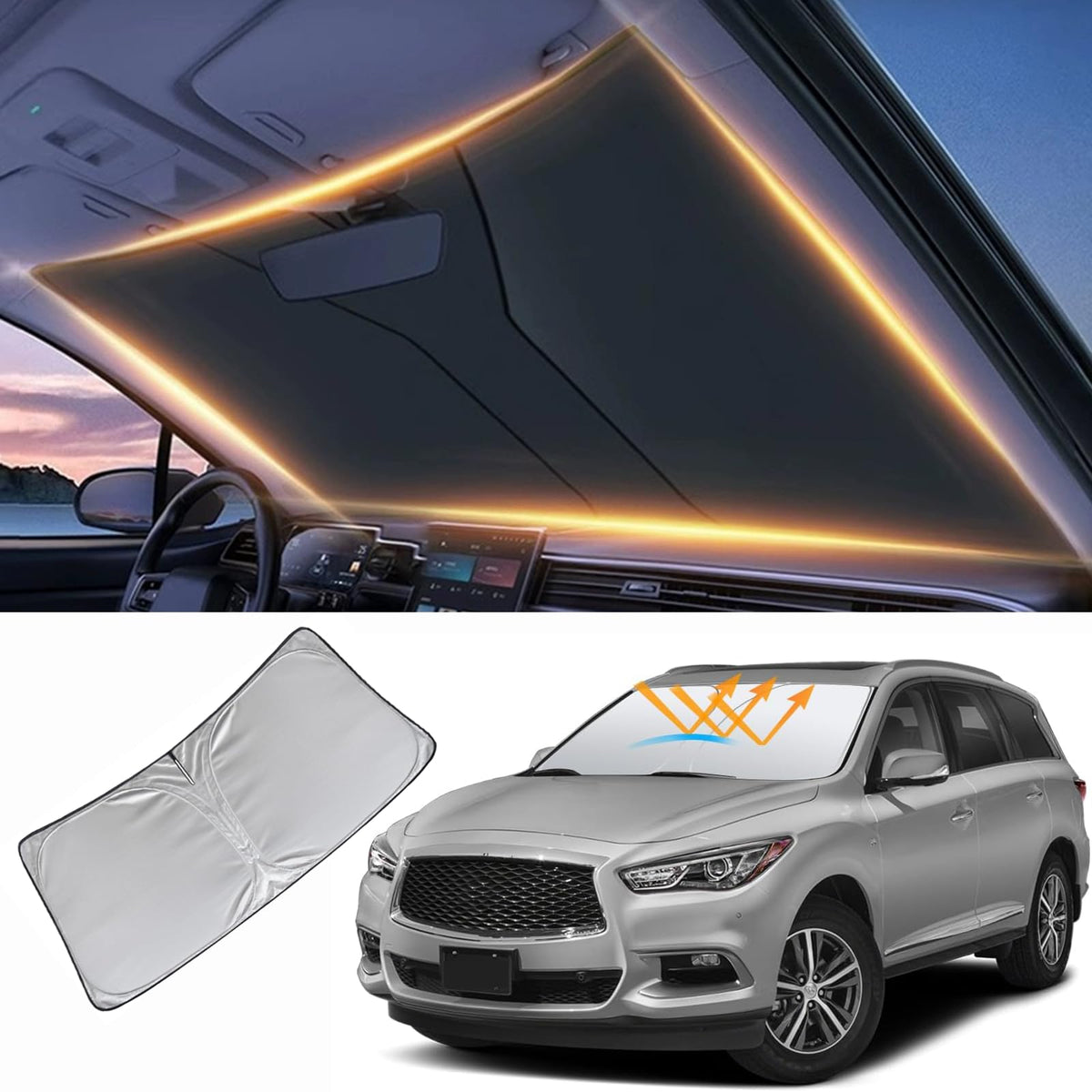 Windshield Sun Shade For Infiniti Jx35/Qx60 Front Window Shades Cover For 2014-2025 Jx35/Qx60 Windshield Sun Visor Protector Car