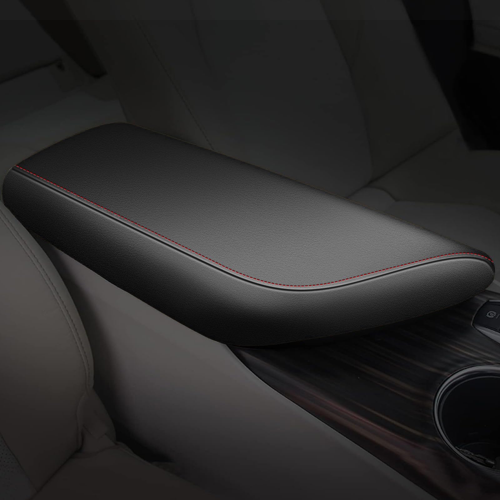 Aomsazto Armrest Covers For 2024 2023 2022 2021 2020 2019 2018 Toyota Camry Black With Red Stiches,Including L, Le, Se, Xle, Xse
