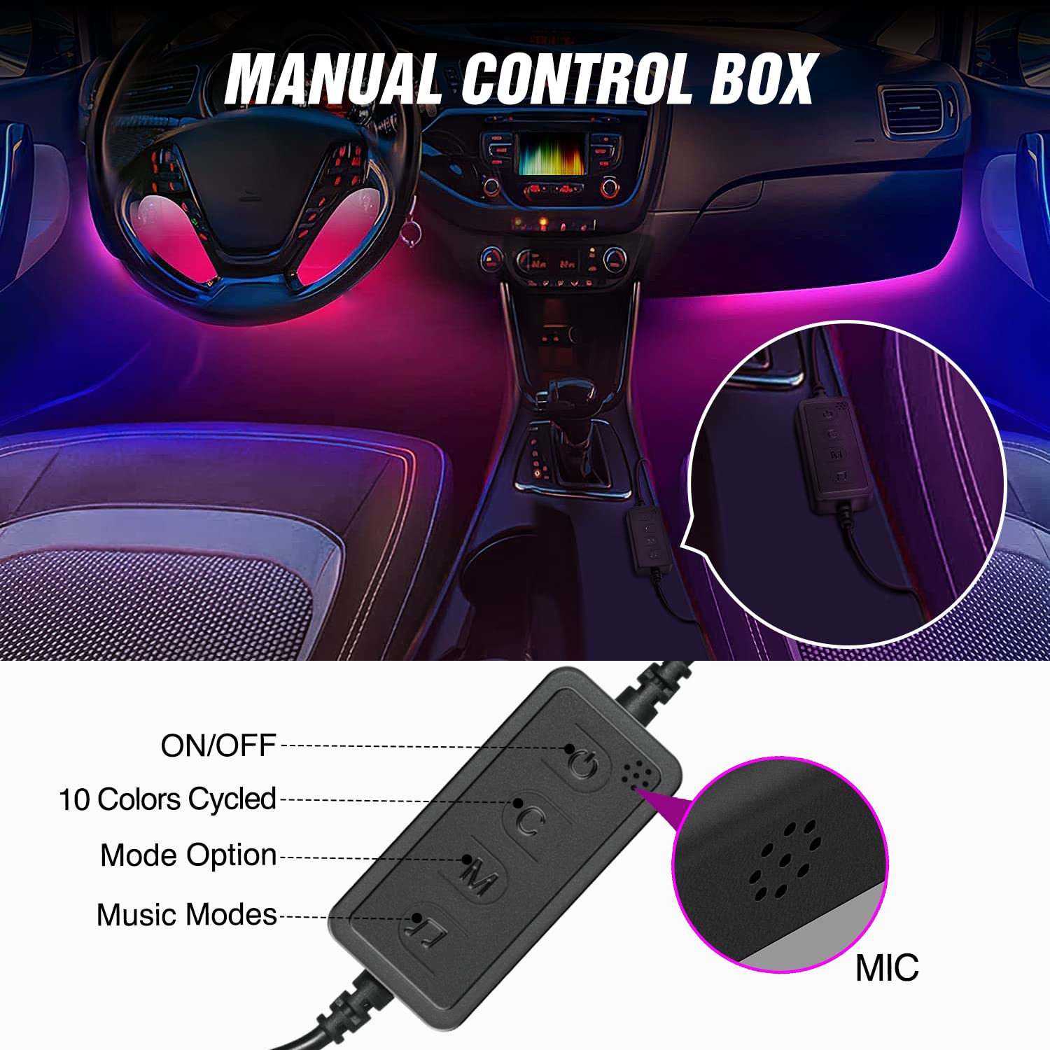 Nilight 72 Led Usb Interior Strip Lights Dream Color Rgb-Ic 12V Dc With App Rf Remote Control Multicolor Footwell Under Dash Cha