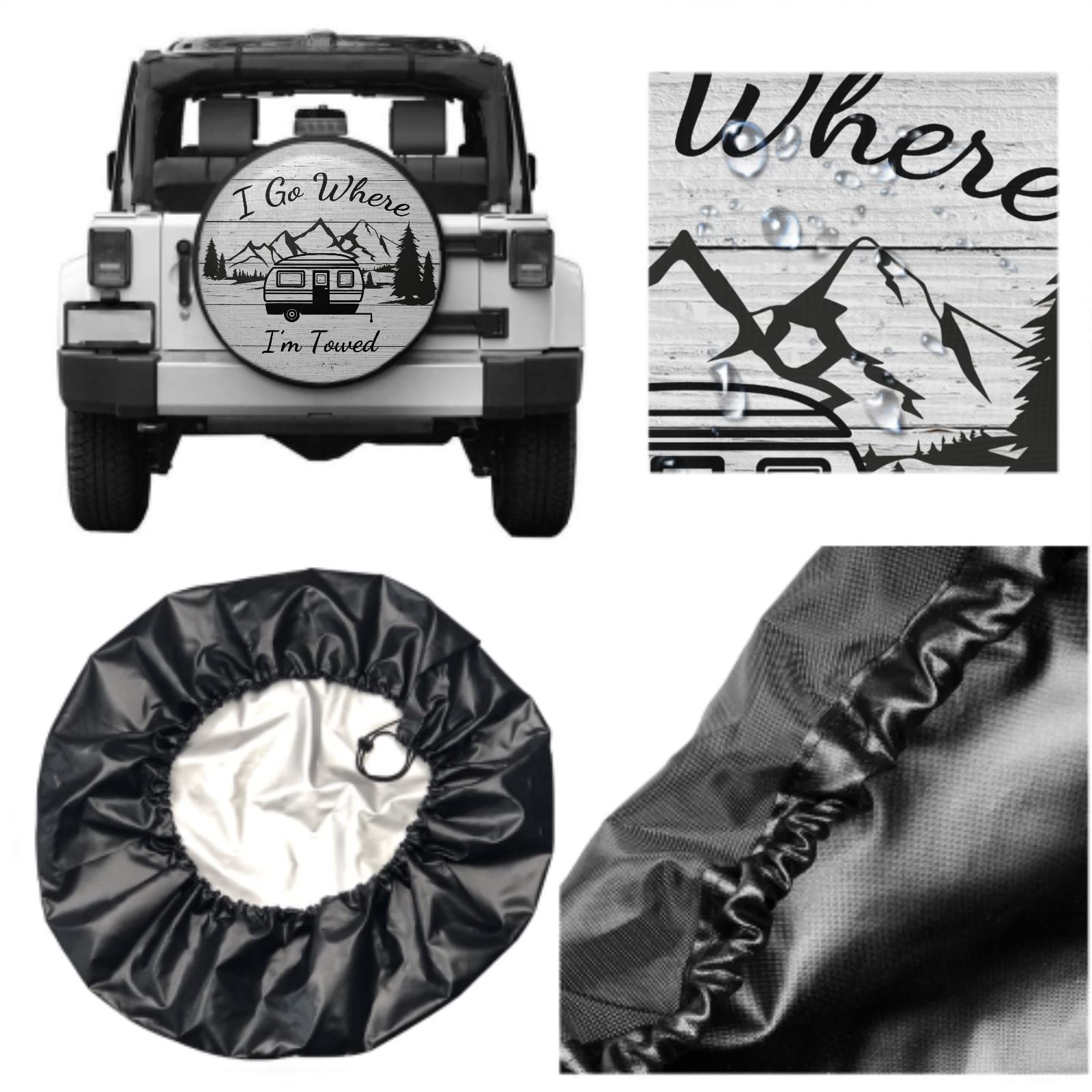 I Go Where I'M Towed Spare Tire Cover Waterproof Dust-Proof Universal 14 Inch Wheel Protectors Camper Spare Tire Cover Fit For R