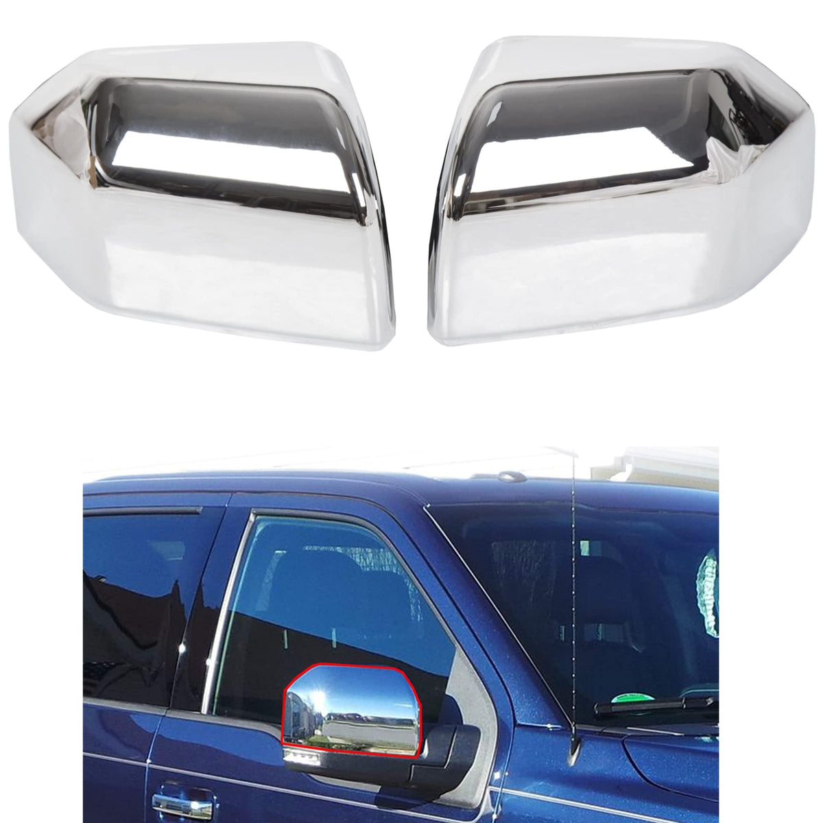 ECOTRIC Top Half Side Mirror Covers Compatible with 2015-2020 Ford F150 F-150 Driver/Passenger Side Chrome (2 pcs Mirror Cover R