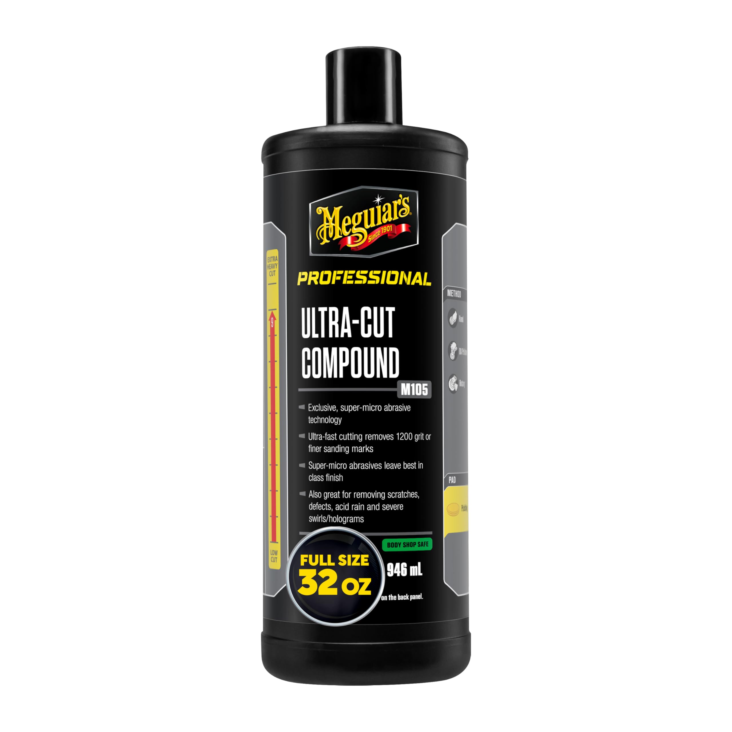 Meguiar’S M105 Mirror Glaze Ultra-Cut Compound, Ultra-Fast Cutting Compound For Cars, Remove Sanding Marks With Our Exclusive Super-Micro Abrasive Technology, 32 Oz.