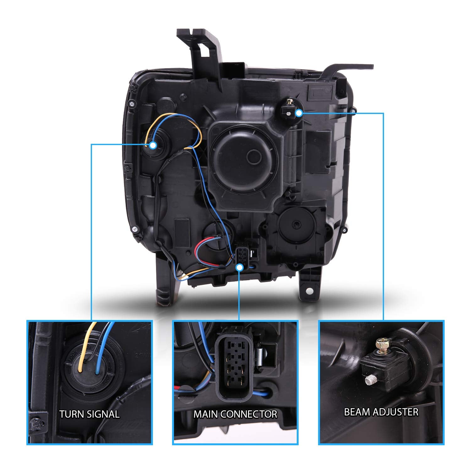 Amerilite Projector Halogen Headlights Led Drl Bar For Gmc Sierra 1500 2500Hd 3500Hd Pickup Truck Driver And Passenger Pair, Vehicle Light Assembly, Black