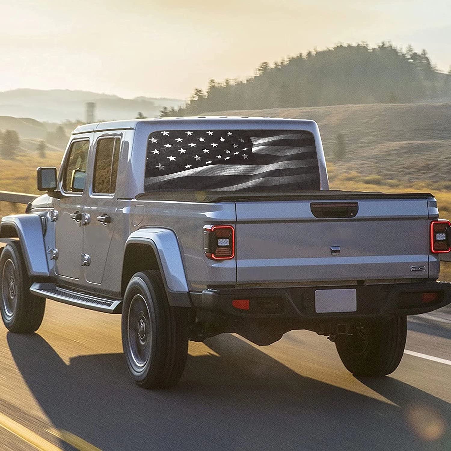 Truck Rear Window Graphic American Flag Decals, Patriot Truck Window Stickers, Back Window Graphics-Size 66'' X 20''