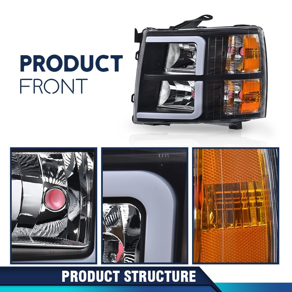 Pit66 Led Drl Headlights Assembly Compatible With Chevy Silverado 1500 2007-2013/2500Hd 3500Hd 07-14 (Not Fit 2007 Old Body Clas