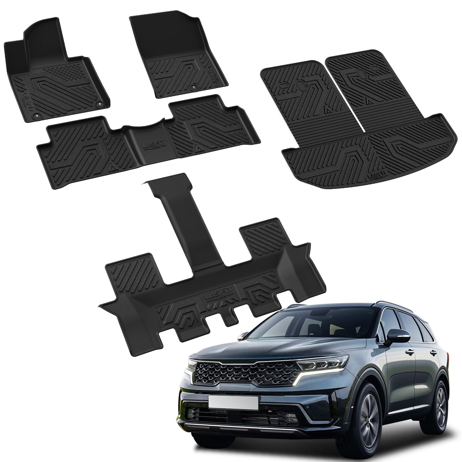 Lasfit Floor Mats & Backrest Mats & Cargo Mats For Kia Sorento 2025 2024 2023 2022 2021 (Not Fit For Hybrid & Phev) All Weather