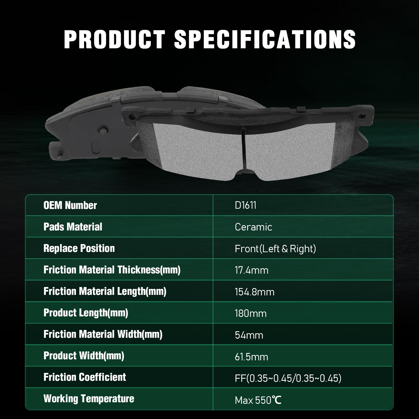 Automuto D1611 & D1612 Ceramic Brake Pads Kits, Front Rear 8Pcs Brake Pads Set Fit For Ford Explorer,Flex,Police Interceptor Sed