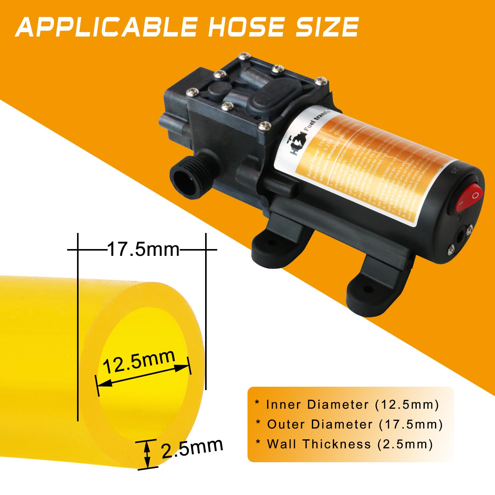 Steauty 12V 75W Fuel Transfer Pump Kit, Moves Up to 110 Gallons Of Gas or Diesel Per Hour, with High Elastic Fuel Pipe & 2 Power