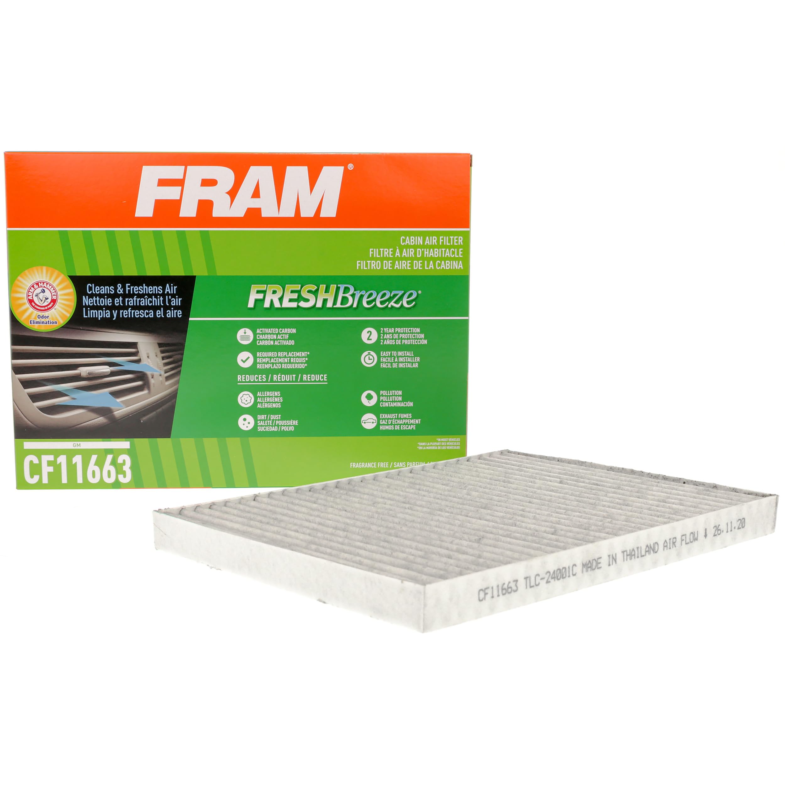 FRAM Fresh Breeze Cabin Air Filter with Arm & Hammer Baking Soda, CF11663 for Select Buick, Chevrolet, GMC and Saturn Vehicles, 