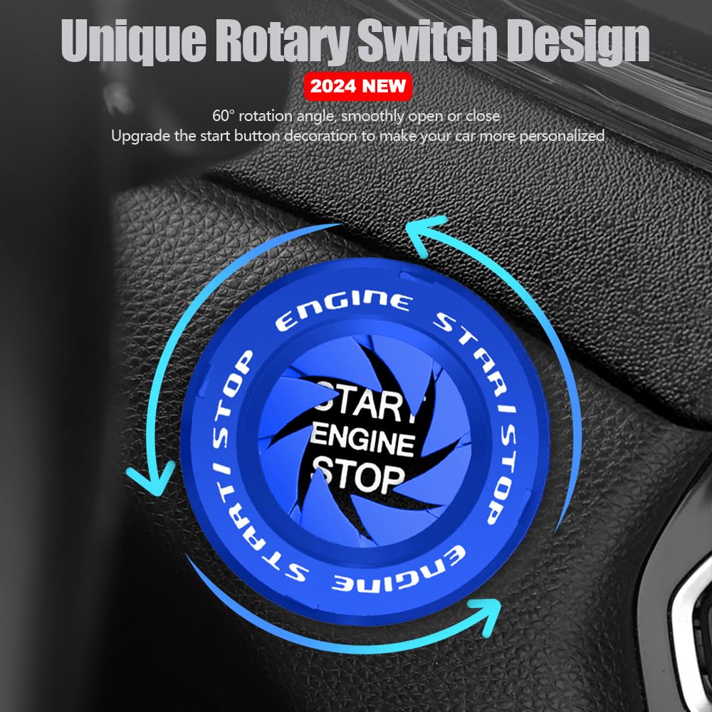 Tybasthe Rotary Push Start Button Cover, Car Accessories Engine Start Stop Button Cover, Car Stickers Interior Decor, Motorcycle
