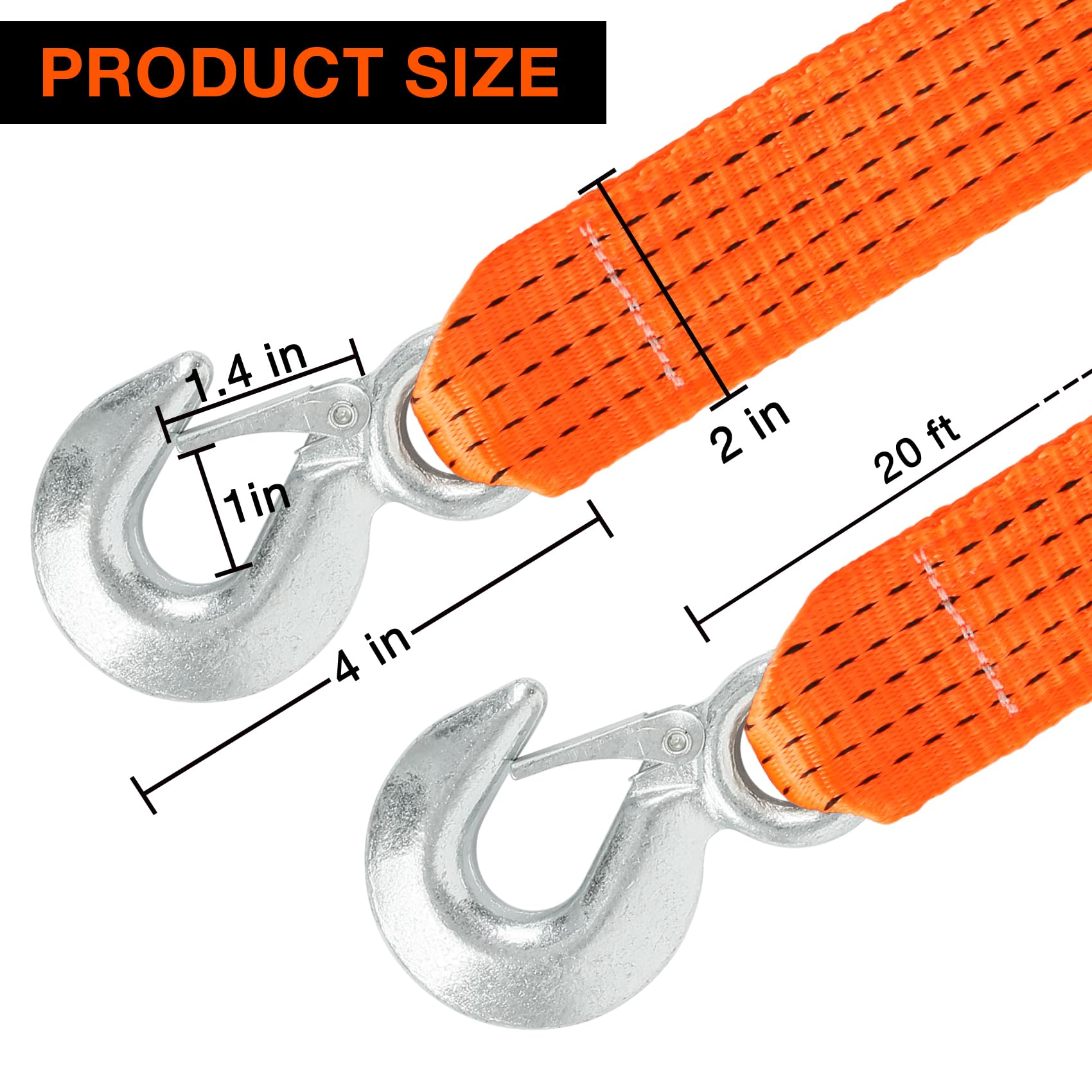 Heavy Duty Tow Straps With Hooks 2 X 20 Ft,20000 Lbs Nylon Kinetic Recovery Rope Kit For Vehicles Trip Acessories,Towing Cable F