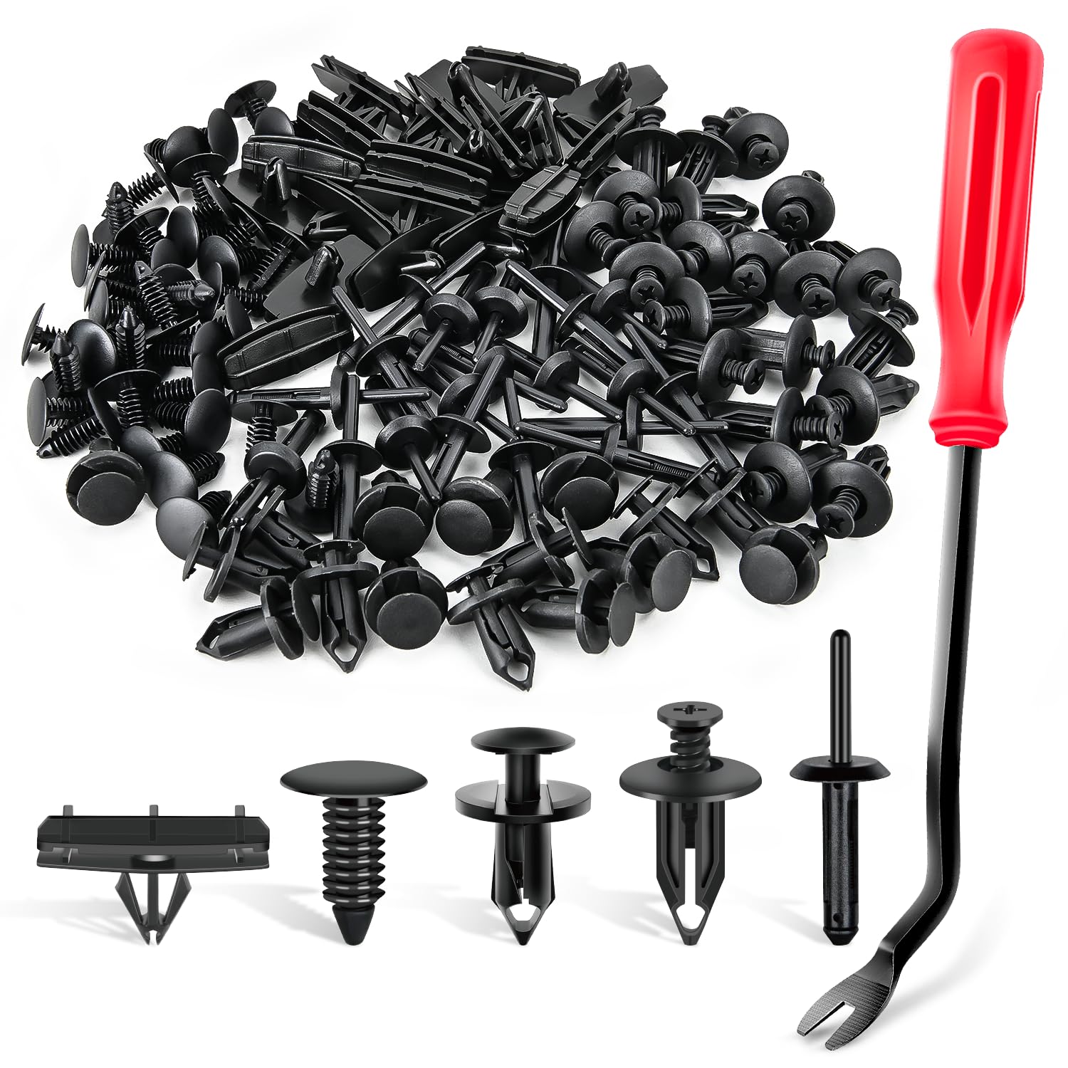 Gooacc 121Pcs Automotive Bumper Retainer Clips With Fastener Remover Compatible With Jeep Wrangler Chrysler Dodge Ram Nylon Rive