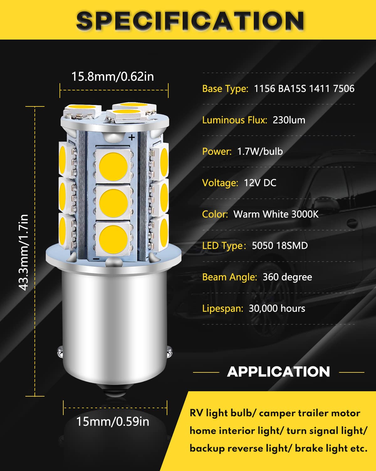 Qoope 1156 1141 Led Bulb Soft Warm White, 7506 1003 1073 Ba15S Rv Light Bulbs, 18Smd 5050 12V Led Bulbs Replacement For Camper/T