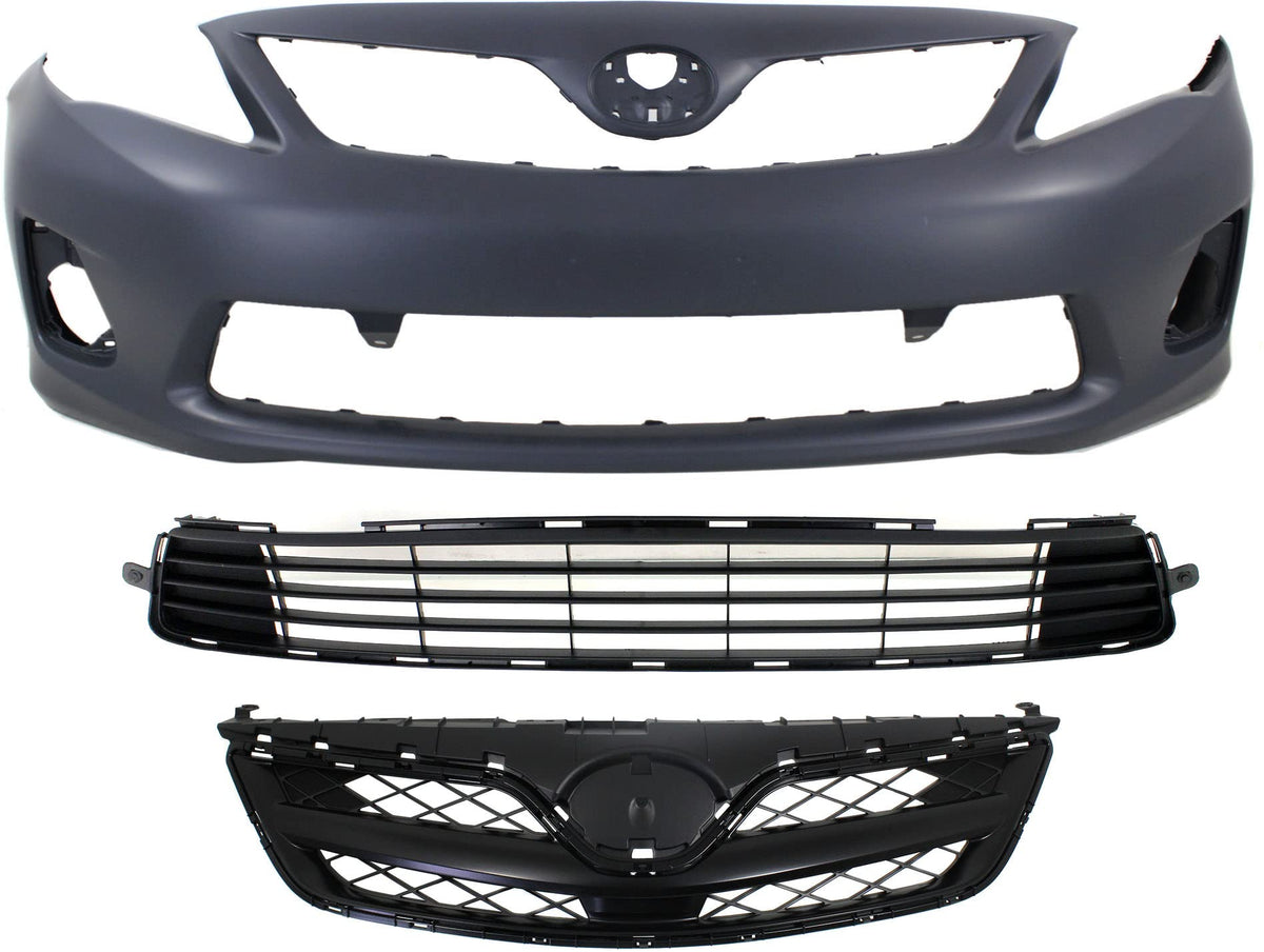 Garage-Pro Front Bumper Cover Kit Compatible With Toyota Corolla 2011-2013, Primed, With Fog Light Holes, For Base CE Models Nor