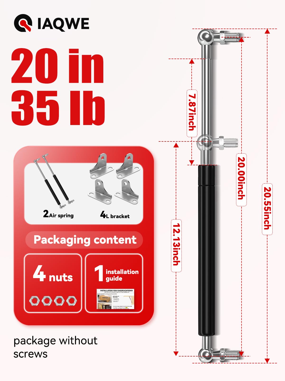 20 Inch 35Lbs/155N Gas Struts Springs Shocks With L-Type Mounts For Boat Cover Rv Bed Storage Heavy Duty Tool Box Lid Trash Bin