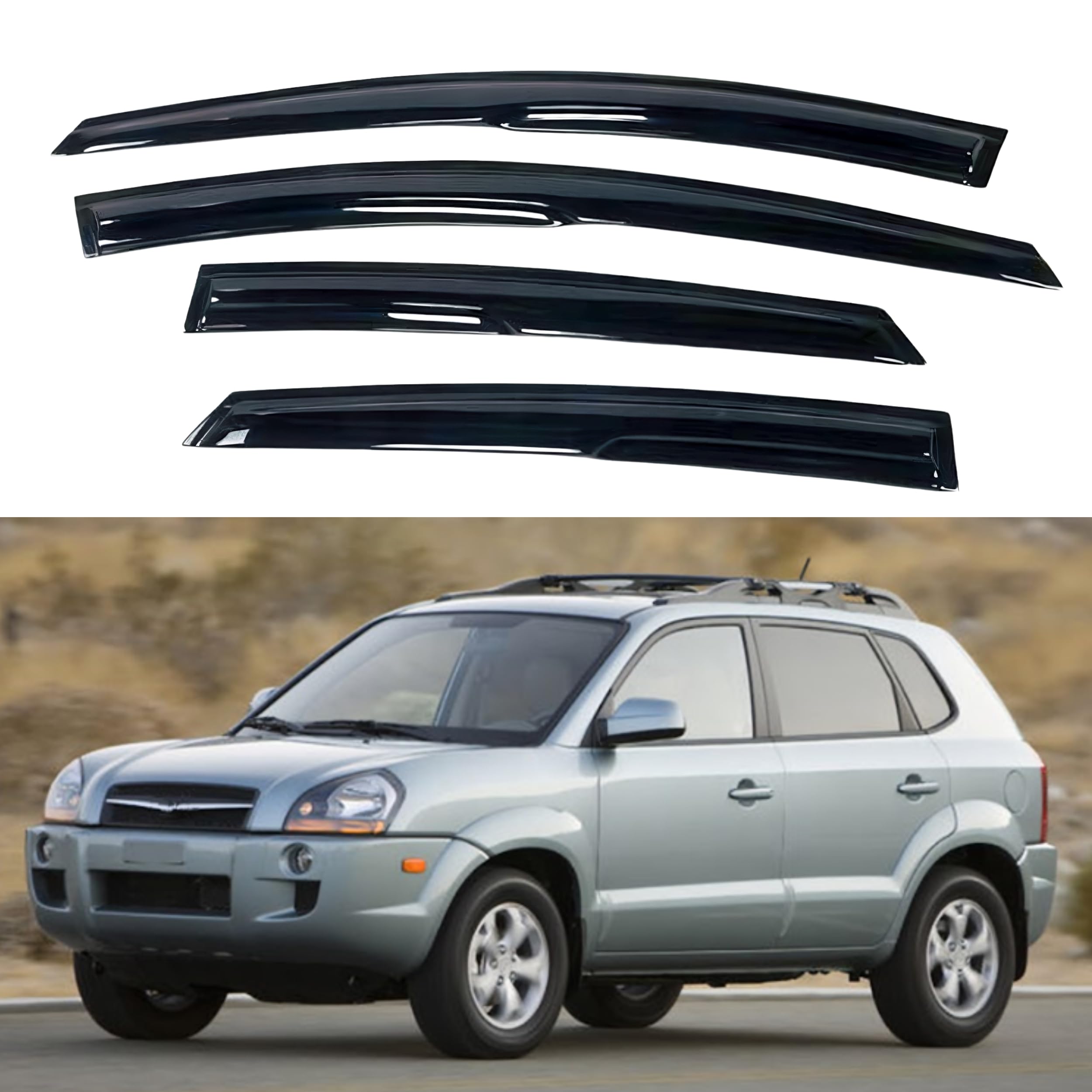 Ig Window Visor For Hyundai Tucson 2005-2009, Rain Guard Tape-On Extra Durable Sun Wind Side Vent Window Deflector Mugen Style,