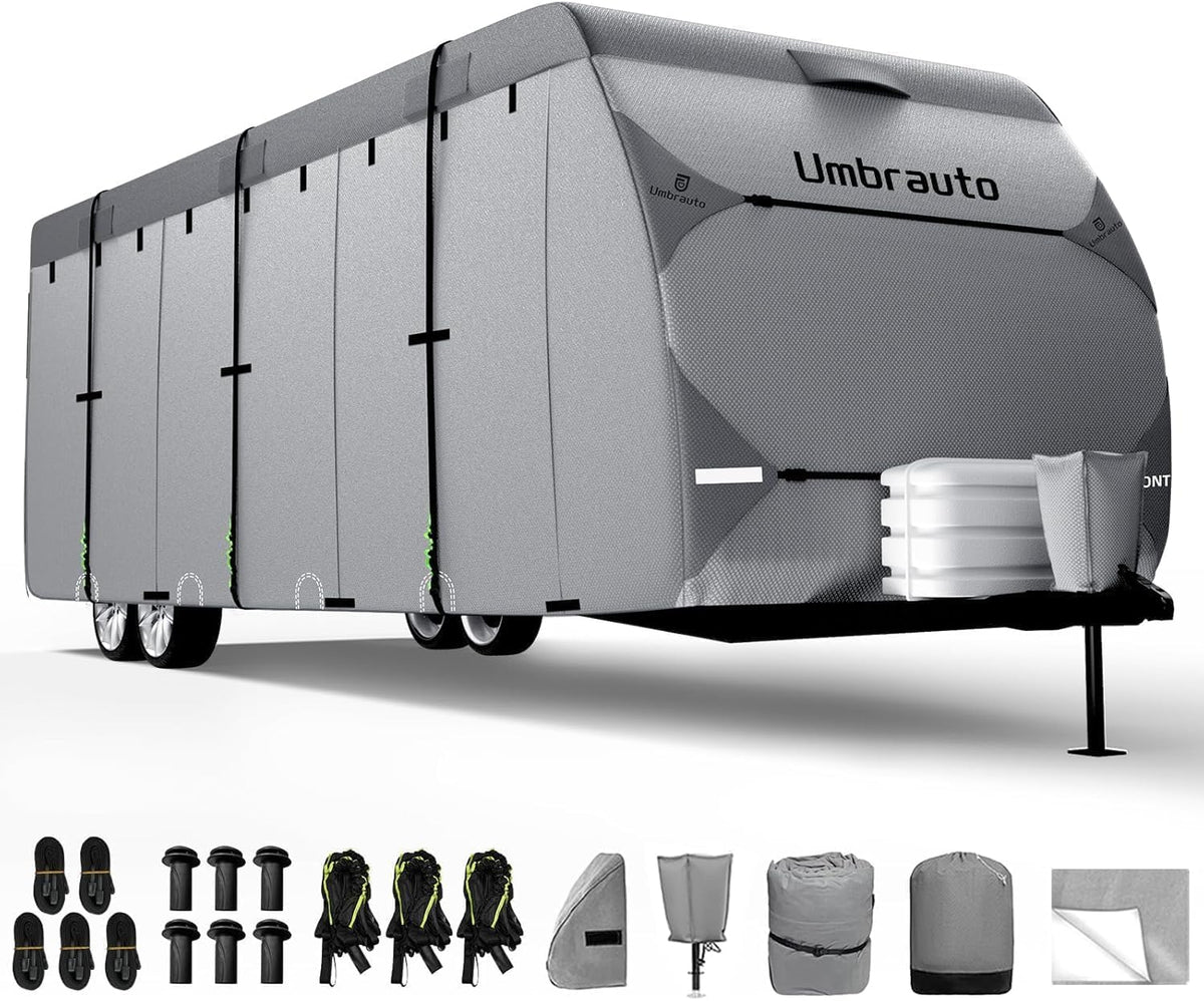 Umbrauto Rv Cover 30-33Ft Travel Trailer: 7 Layer Top Camper Cover, Waterproof Trailer Cover For Toy Hauler With Tongue Jack Cov