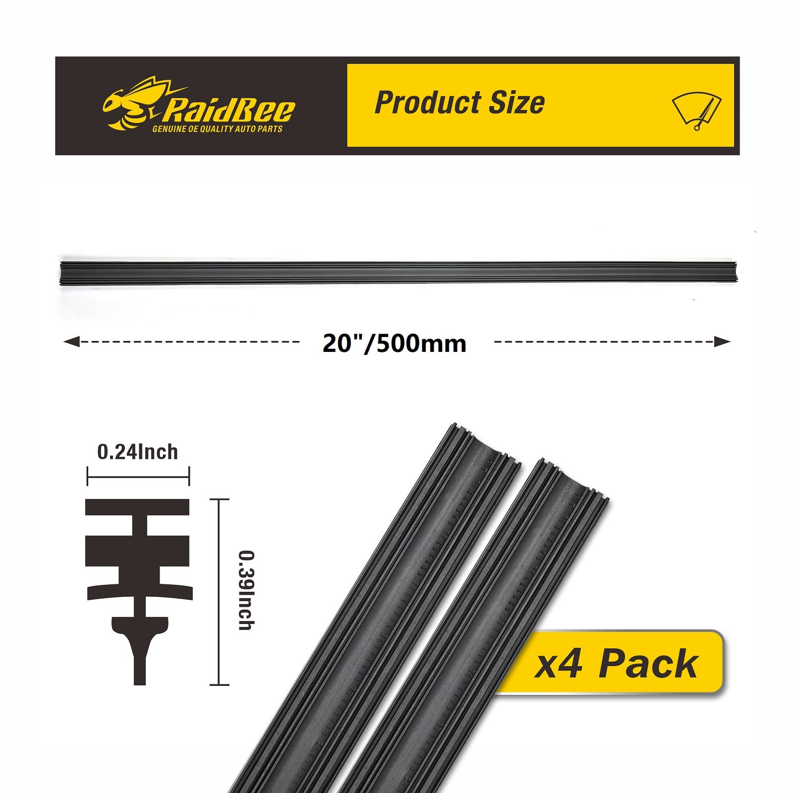 Raidbee Wiper Blade Refill,4 Pcs Adjustable Size Of Universal Replacement Windshield Wiper Refill Replacement For Tesla,Toyota,H