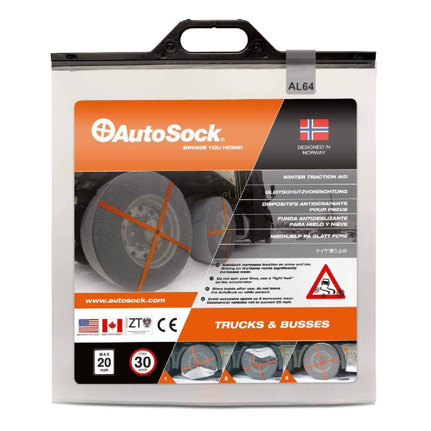 AutoSock AL 64 Snow Socks For Tires, Grip Boost Traction Device Winter Tires, 2 Count