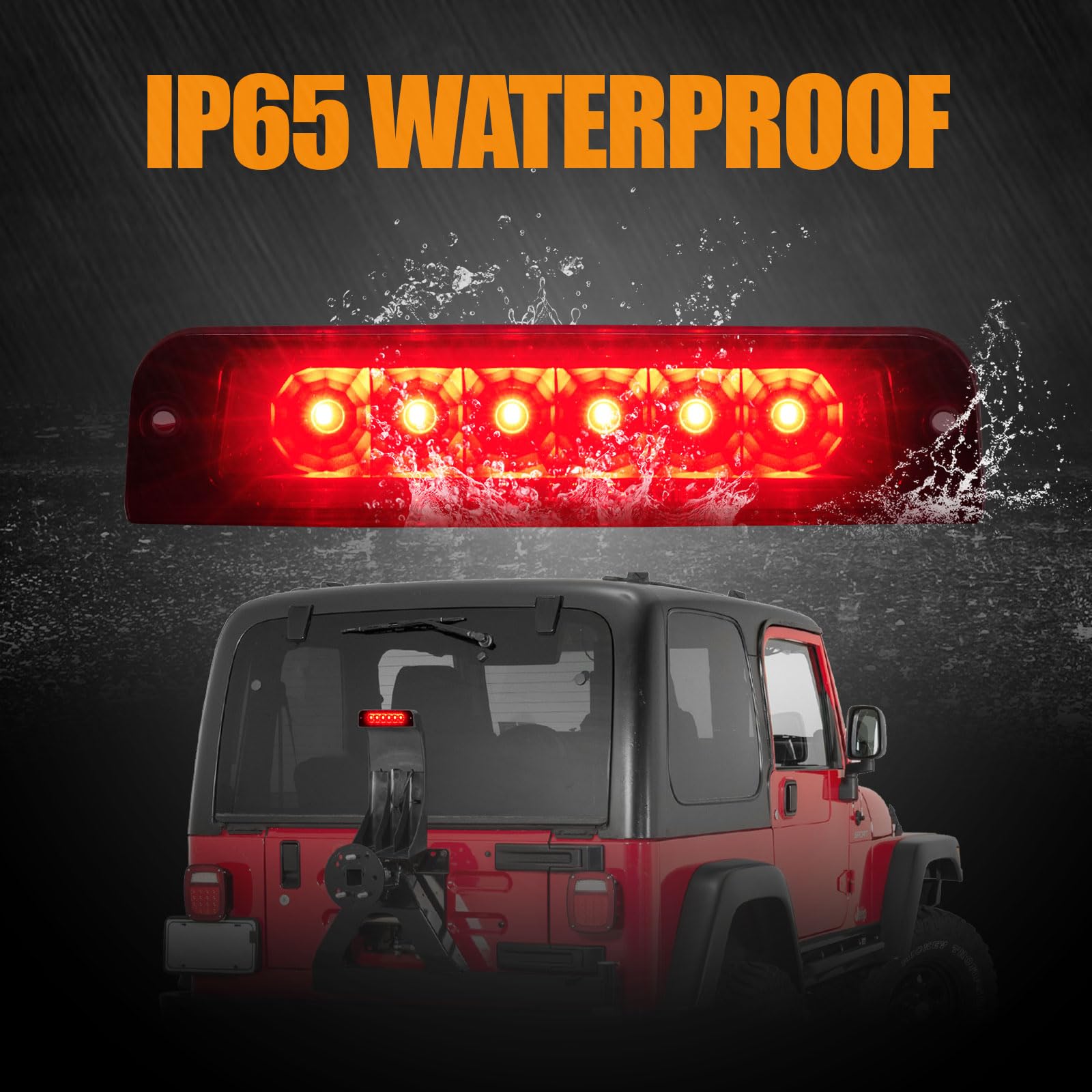 Cxdar Third 3Rd Brake Light Led For 1997-2006 Jeep Wrangler, High Mount Rear Brake Lights Assembly For 97-06 Wrangler Tj, Waterp