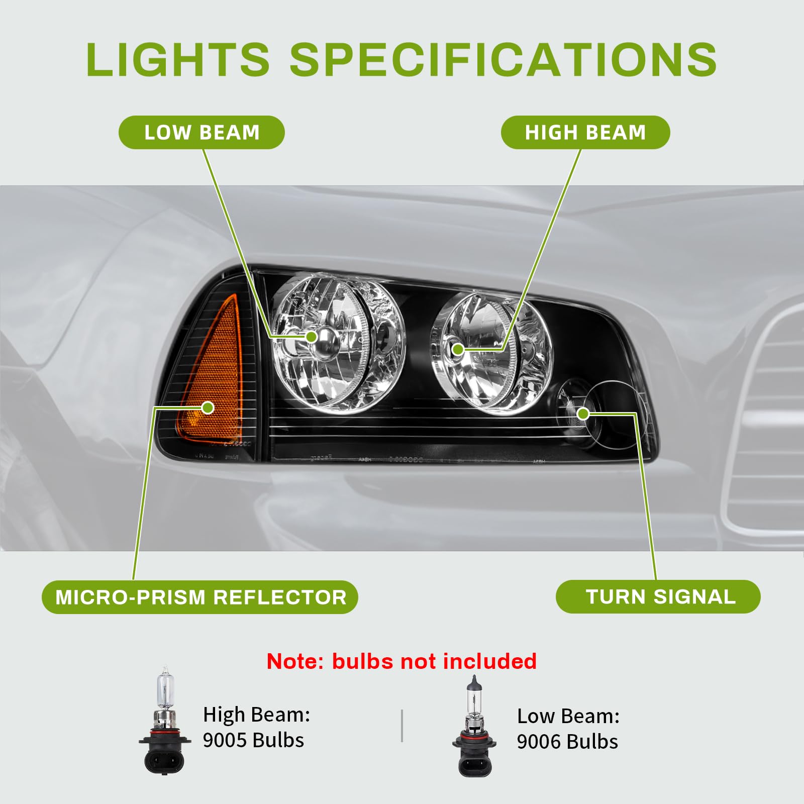 Autosaver88 Headlight Assembly Compatible With 2006-2010 Dodge Charger Black Housing Amber Reflector With Corner Signal Lights