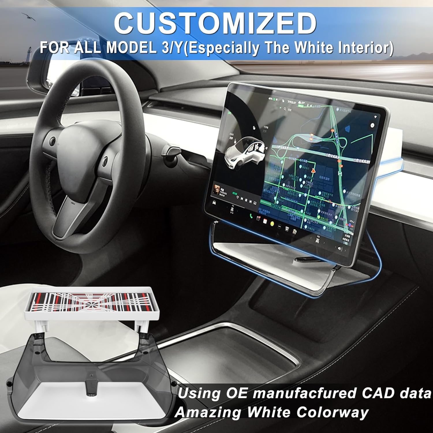 Klutchtech Model 3/Y Under Screen Storage Organizer Magnetic Center Console Organizer - Compatible With Tesla Model 3 2023-2017 Model Y Accessories 2025-2020|White [Not Fit 2024 Model 3 Highland]