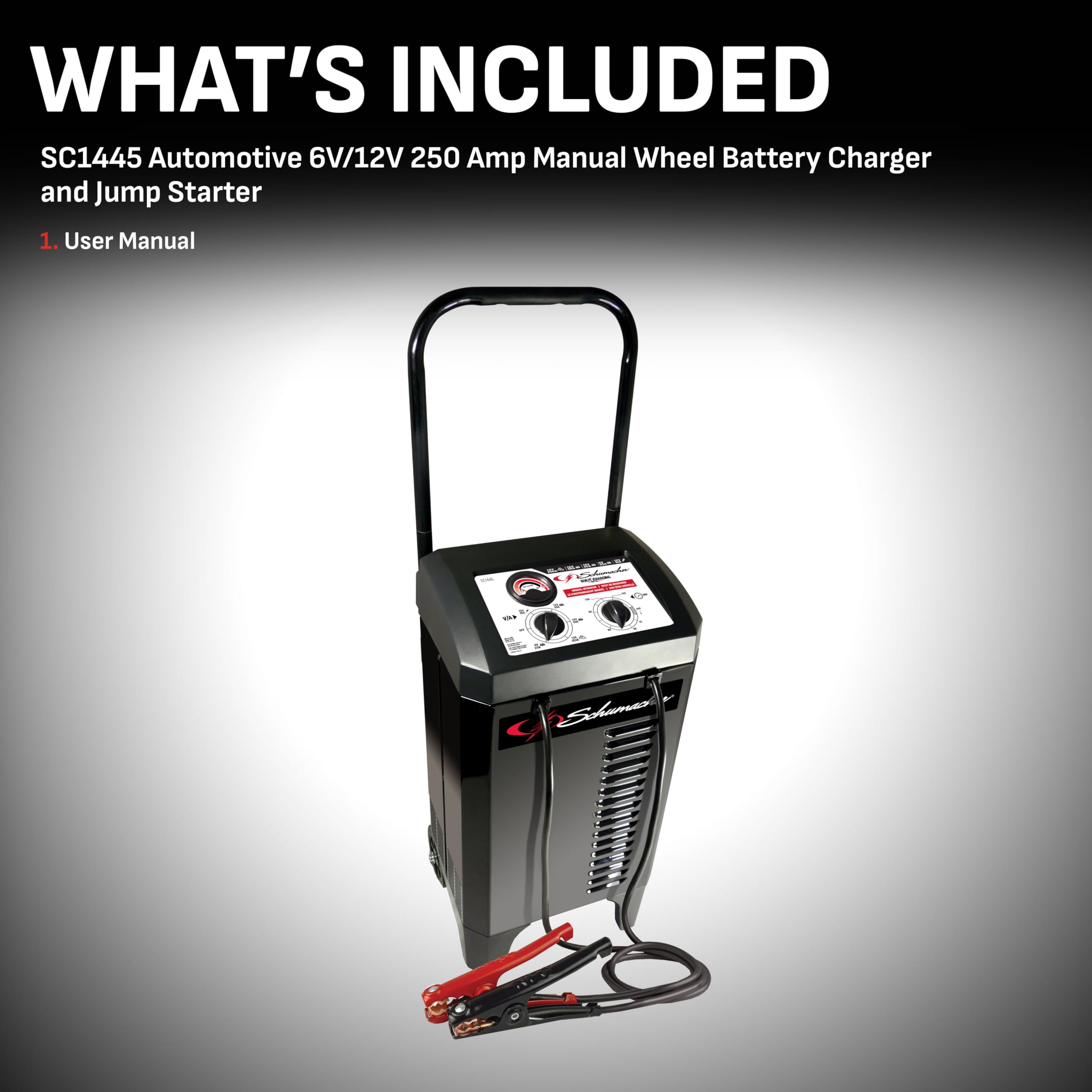 Schumacher Electric Sc1445 Manual Timer-Controlled Wheeled Battery Charger And Jump Starter For Cars, Suvs, Trucks, And Boats, 250 Cranking Amps, 6 Volts, 12 Volts