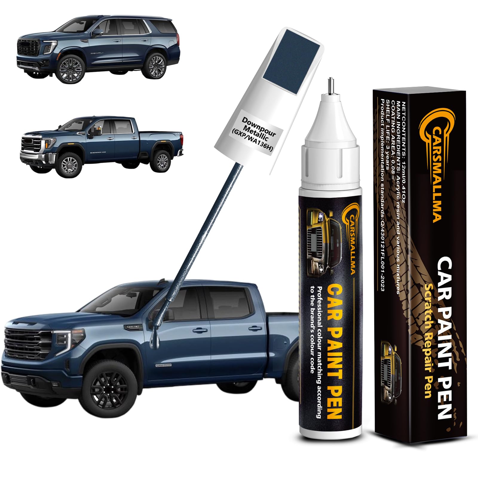 carsmallma Downpour Metallic(GXP/WA136H) Car Touch Up Paint for GMC, Color Accurate Car Paint Scratch Repair Pen Kit Quick & Eas