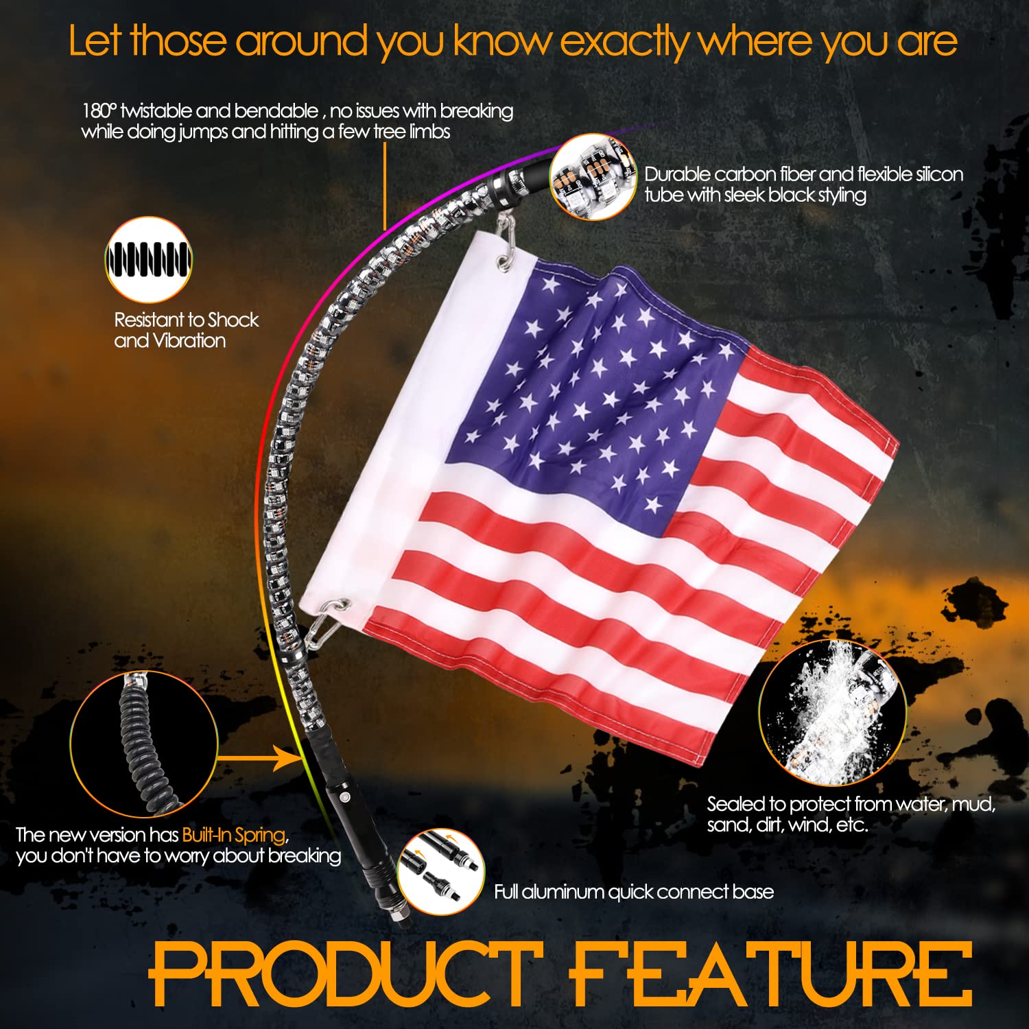 Nirider 2PCS 2ft LED Whip Lights with Flag Pole Remote Control Spiral RGB Chase Light Offroad Warning Lighted Antenna LED Whips
