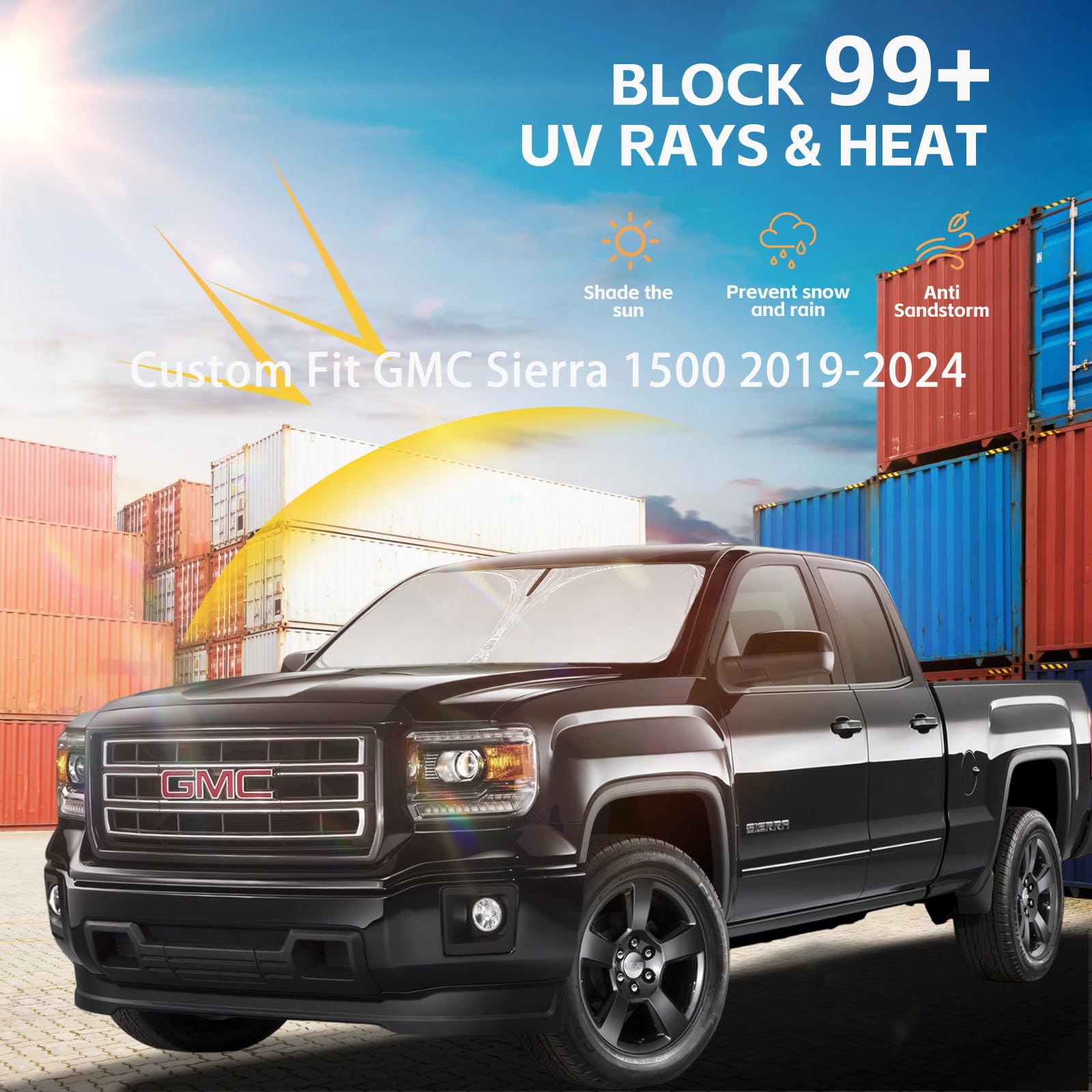 Windshield Sun Shade For Gmc Sierra 1500 2500 3500 Slt At4 Denali 2019-2025 Double Layer 240T Front Window Shade Custom Fit Sun