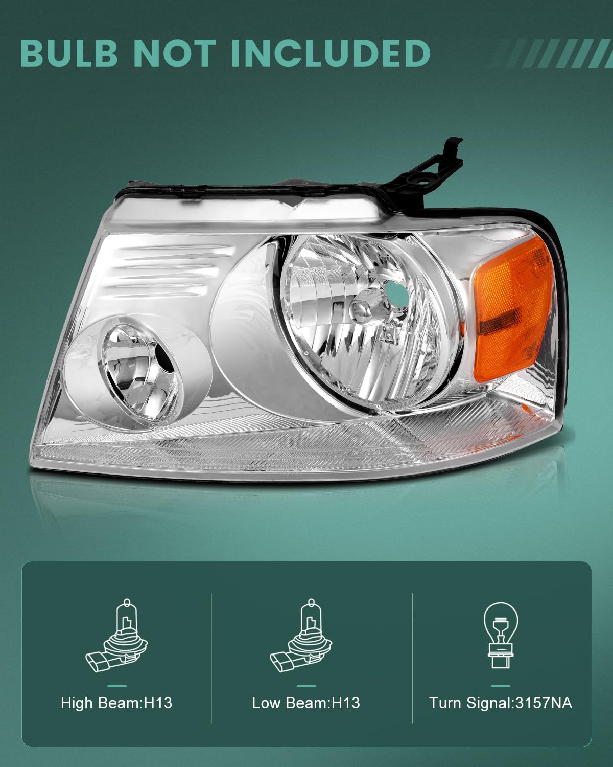 Scitoo Headlight Assembly Fits For Ford For F-150 2004-2008,For Lincoln Mark Lt 2006-2008 Headlamp In Chrome Housing Amber Reflector Clear Lens