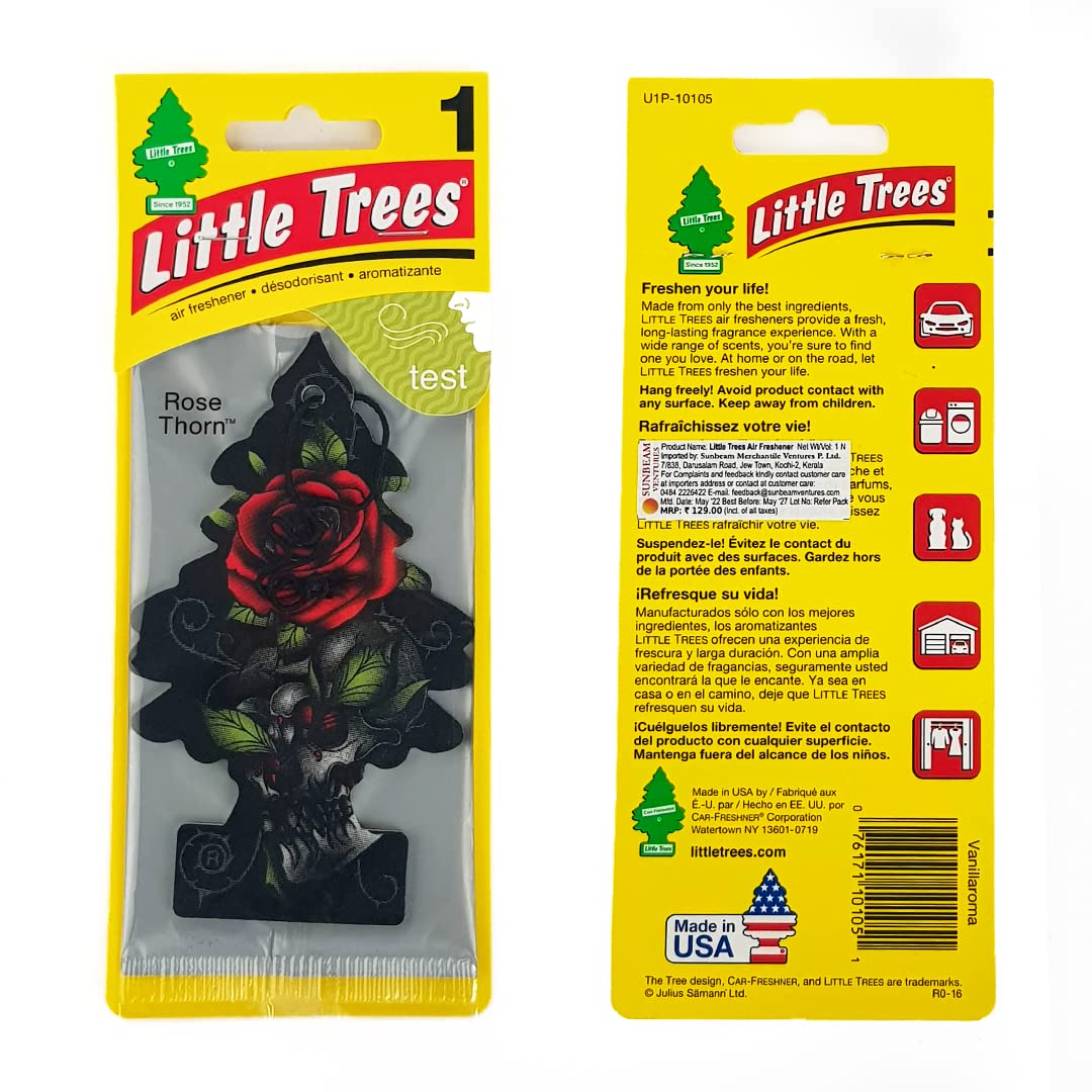 Little Trees Car Air Freshener | Hanging Paper Tree For Home Or Car | Rose Thorn | 6 Pack