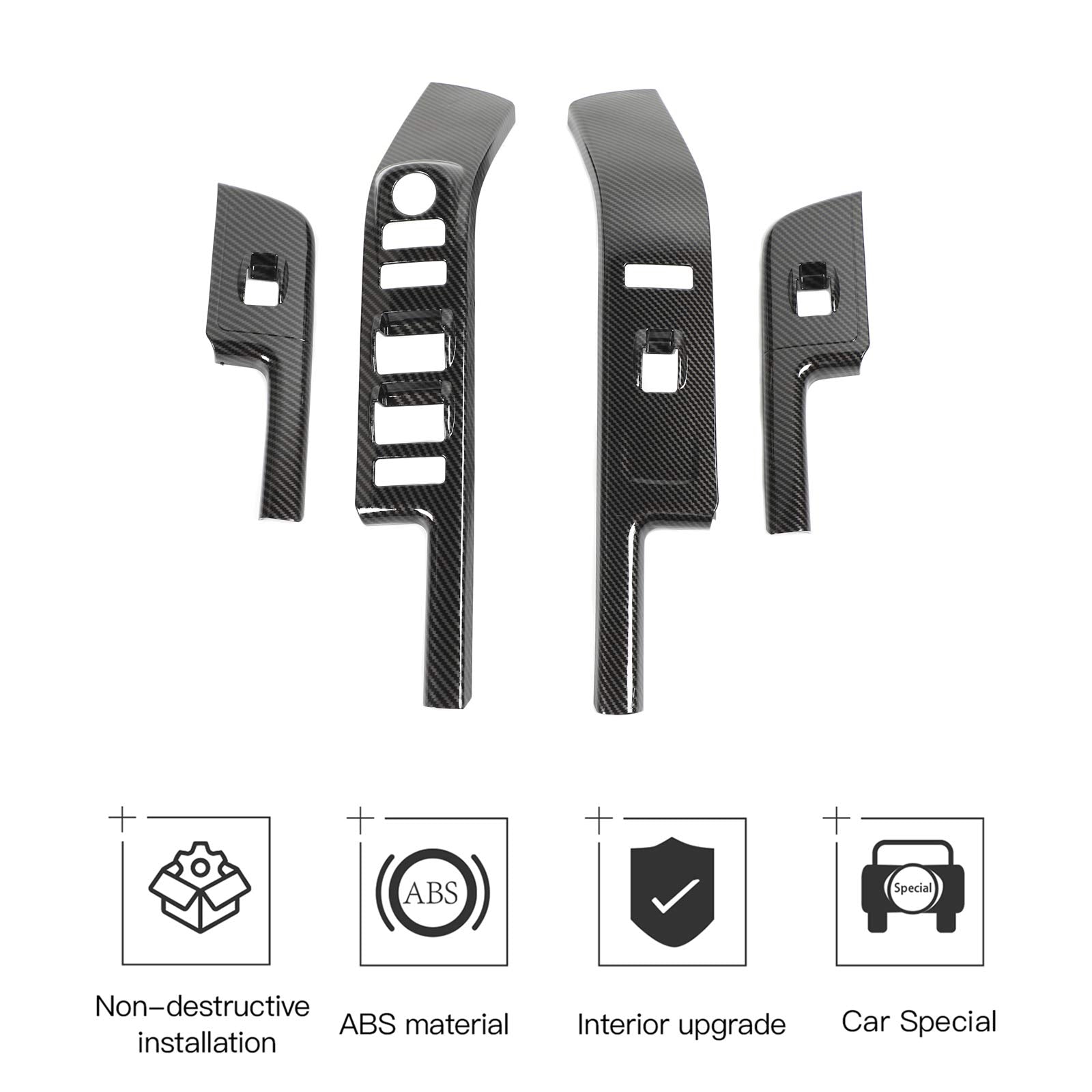 Rt-Tcz For Chevy Silverado Carbon Fiber Window Switch Panel Trim Cover For Chevrolet Silverado Gmc Sierra 2014 2015 2016 2017 Carbon Fiber Interior Accessories 4Pcs