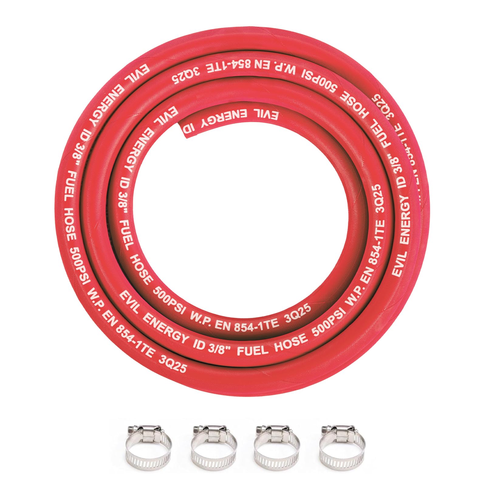 EVIL ENERGY 3/8 High Pressure Fuel Line Hose 10FT 500PSI E85 for Fuel Systems Engines NBR Rubber EN854-1TE Red