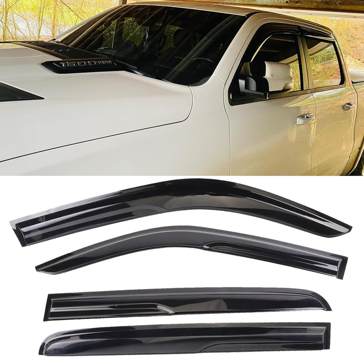 Window Visors Rain Guards Vent Deflectors for Truck Window Shield for Ram1500 Crew Cab, 2019-2024 ,Stylish Tape On Vent Shade Wi