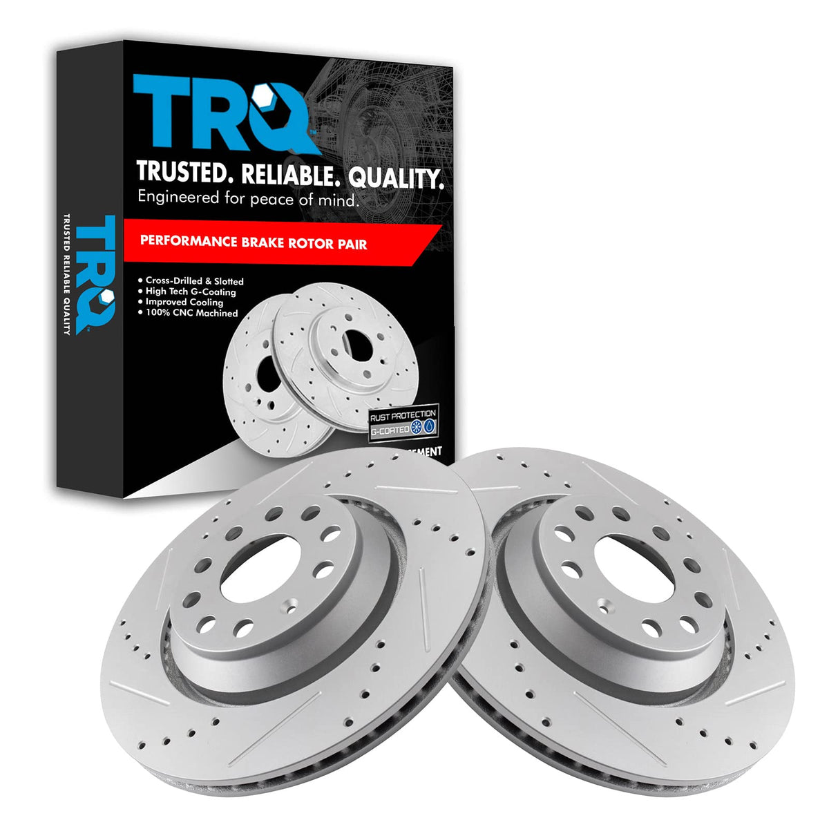 Trq Rear Performance Drilled Slotted G-Coated Brake Rotor Pair For Audi Vwa
