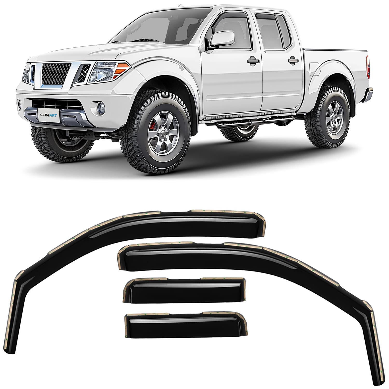 Clim Art In-Channel Incredibly Durable Rain Guards For Nissan Frontier 2005-2021 Crew Cab, Original Window Deflectors, Vent Wind