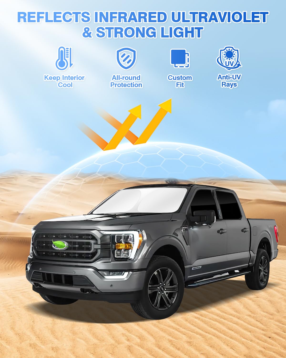 Canvcle Sunshade For Ford F150 4Door 2021-2024 2025 F-150 Accessories Windshield Sun Shade Side Rear Window Shade Cover Sun Viso