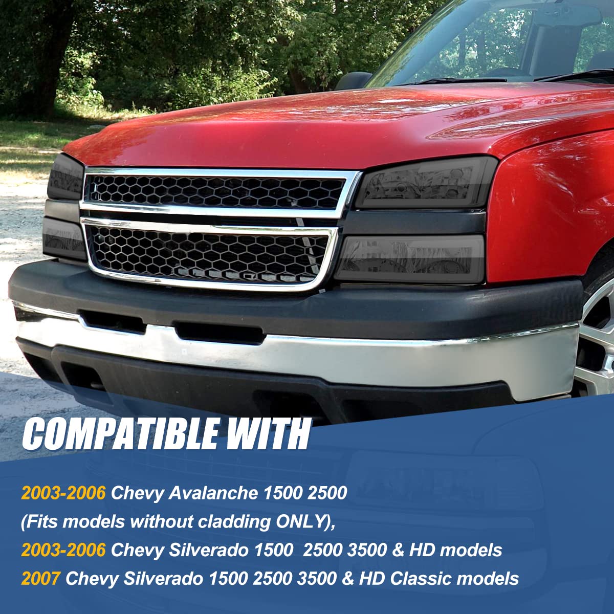 Auto Dynasty 4Pcs Led Drl Bumper Headlight Lamps Compatible With Chevy Silverado Avalanche 1500 2500 3500 03-07, Driver And Passenger Side, Smoked Lens Clear Corner