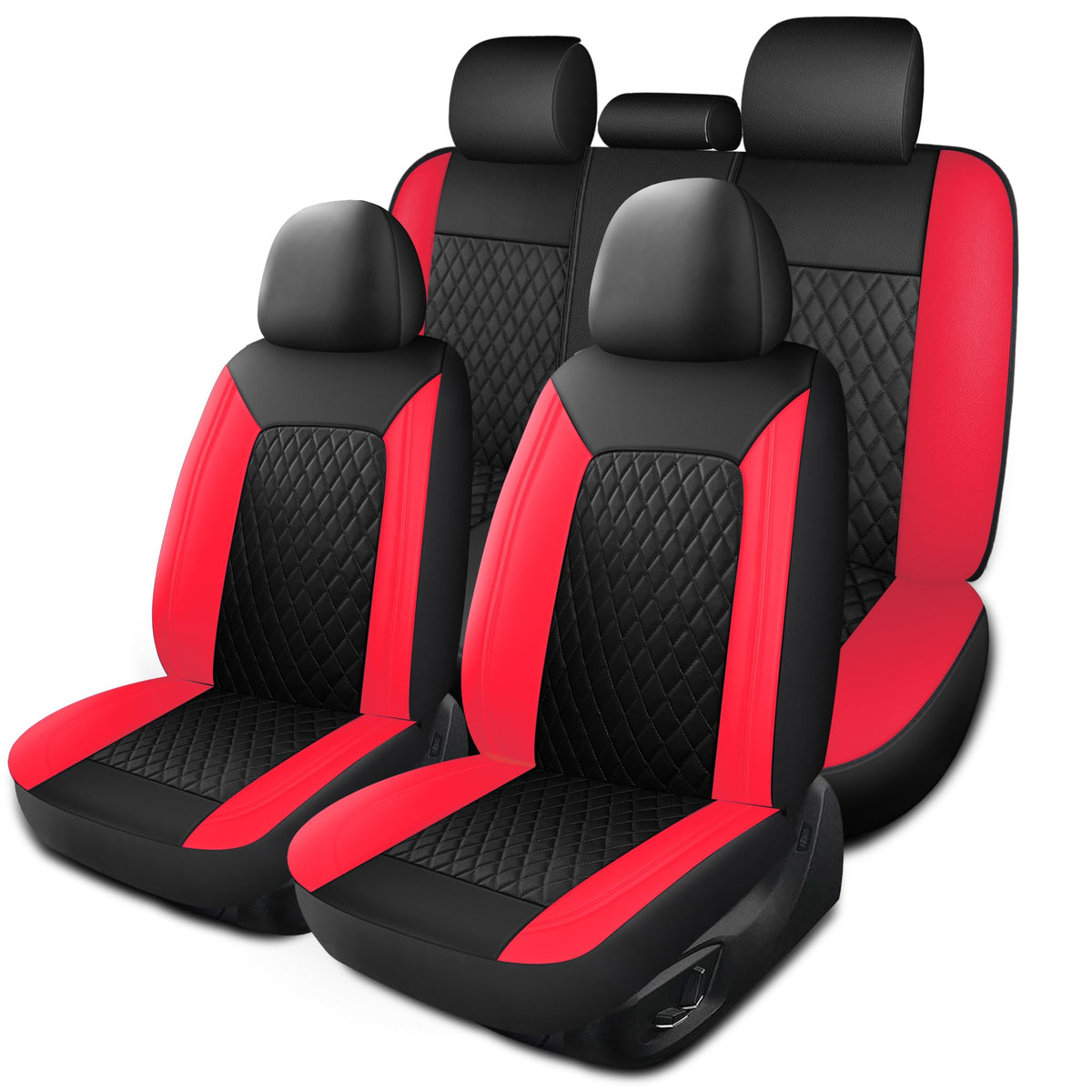 HChengkikz Red Car Seat Covers,Breathable and Waterproof Seat Cover Full Set,PU Premium Universal Fit Automotive Airbag Compatib