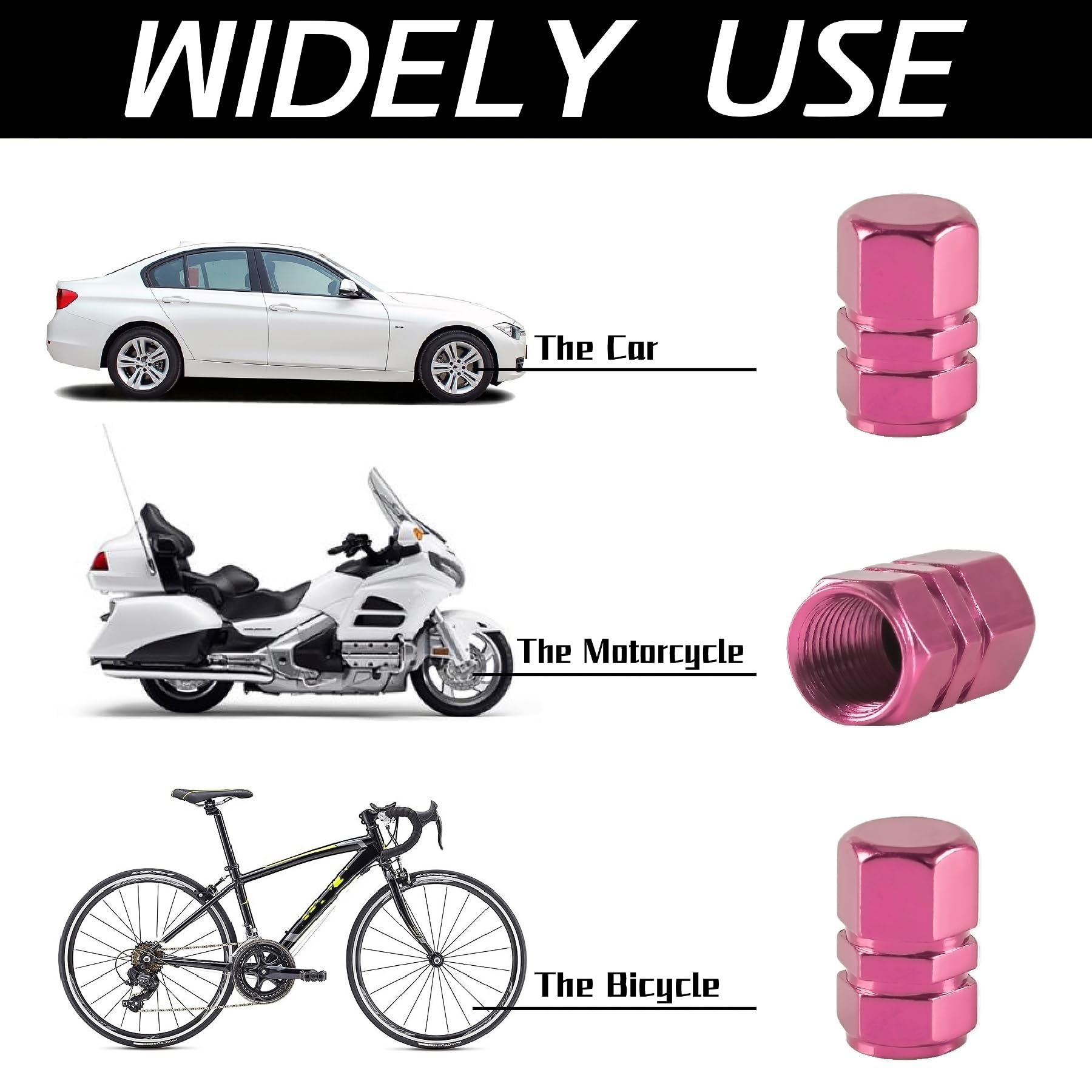 Justtop Car Tire Valve Stem Caps, 12Pcs Air Caps Cover, Universal For Cars, Suvs, Bike, Trucks And Motorcycles-Pink